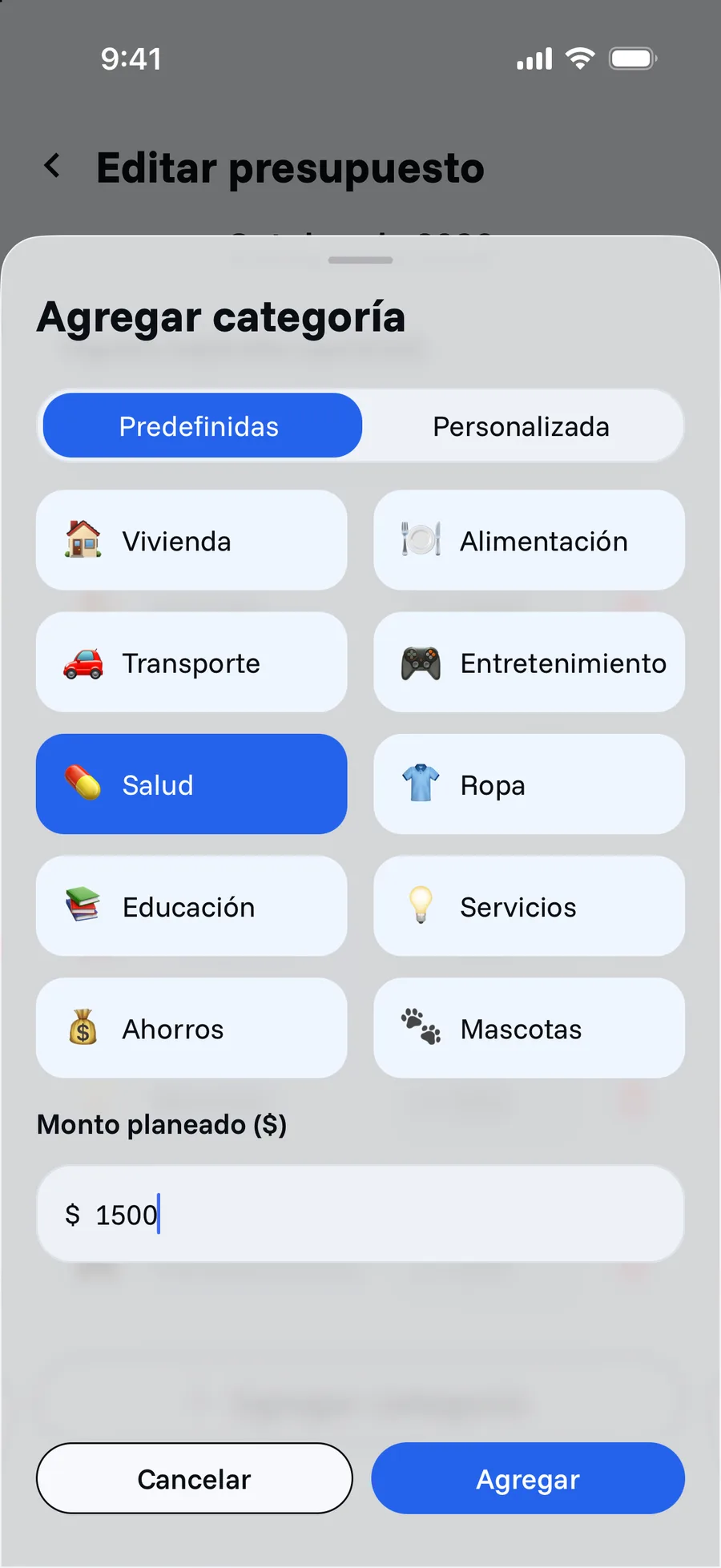 Pantalla de Presupuesto en Cifria